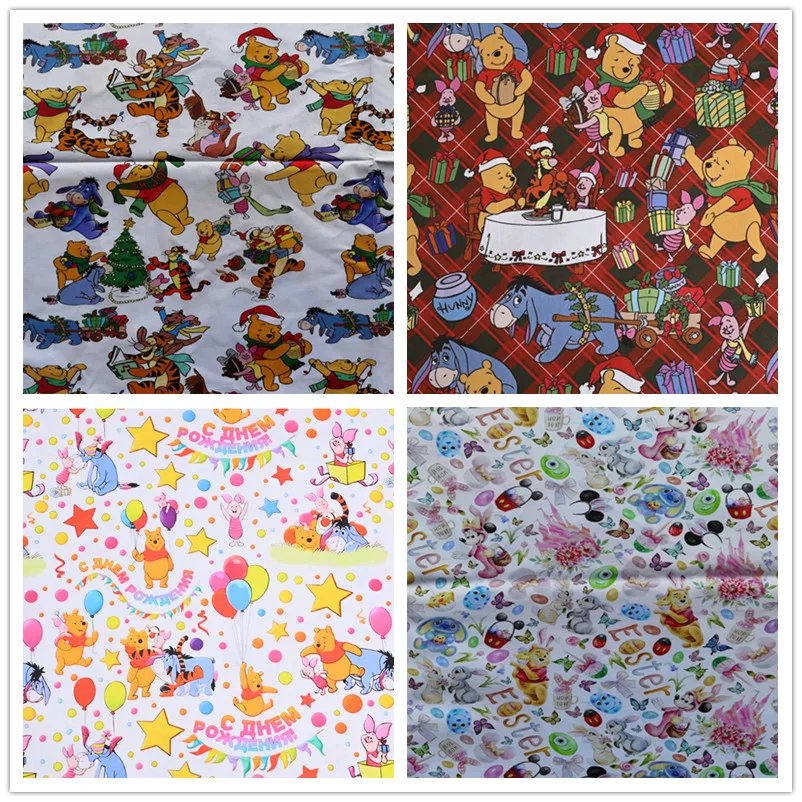 Winnie the Pooh Christmas Fabric Cotton 100% By The Yard DIY Quilting & Sewing Material for Needlework Patchwork Clothes