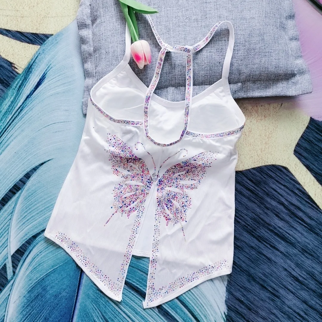 

Brilliant rhinestones Swallowtail camis Women's fashion tanks tops