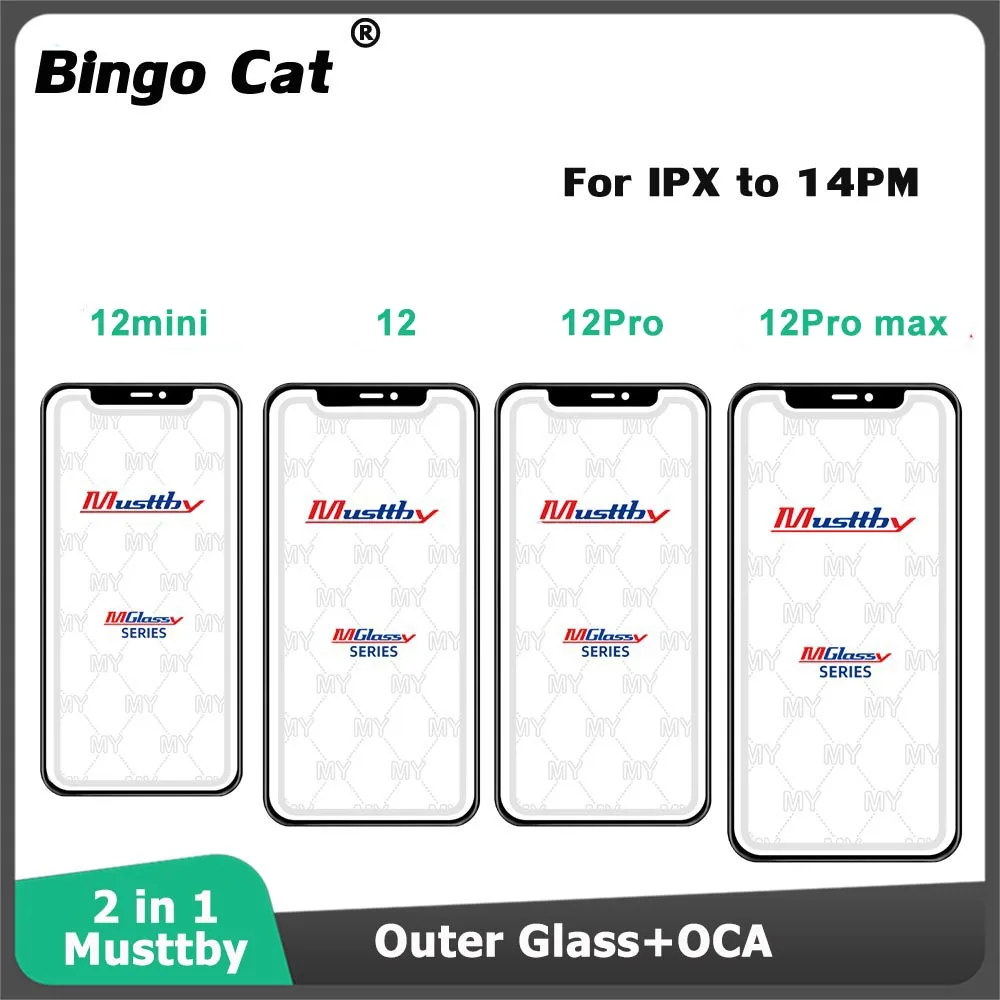 

Musttby 5pcs Cell Phone Outer Glass With OCA Glue Film For iPhone 14 13 12 11 pro max X XS LCD Front Touch Screen Refurbish