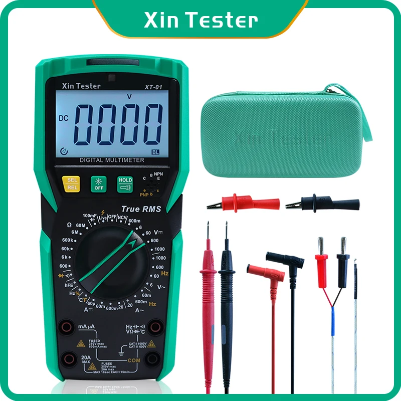Xin Tester digital multimeter auto ranging voltmeter TRMS 6000 counts AC DC Volt amp ohm capacitor temperature tester Flashlight