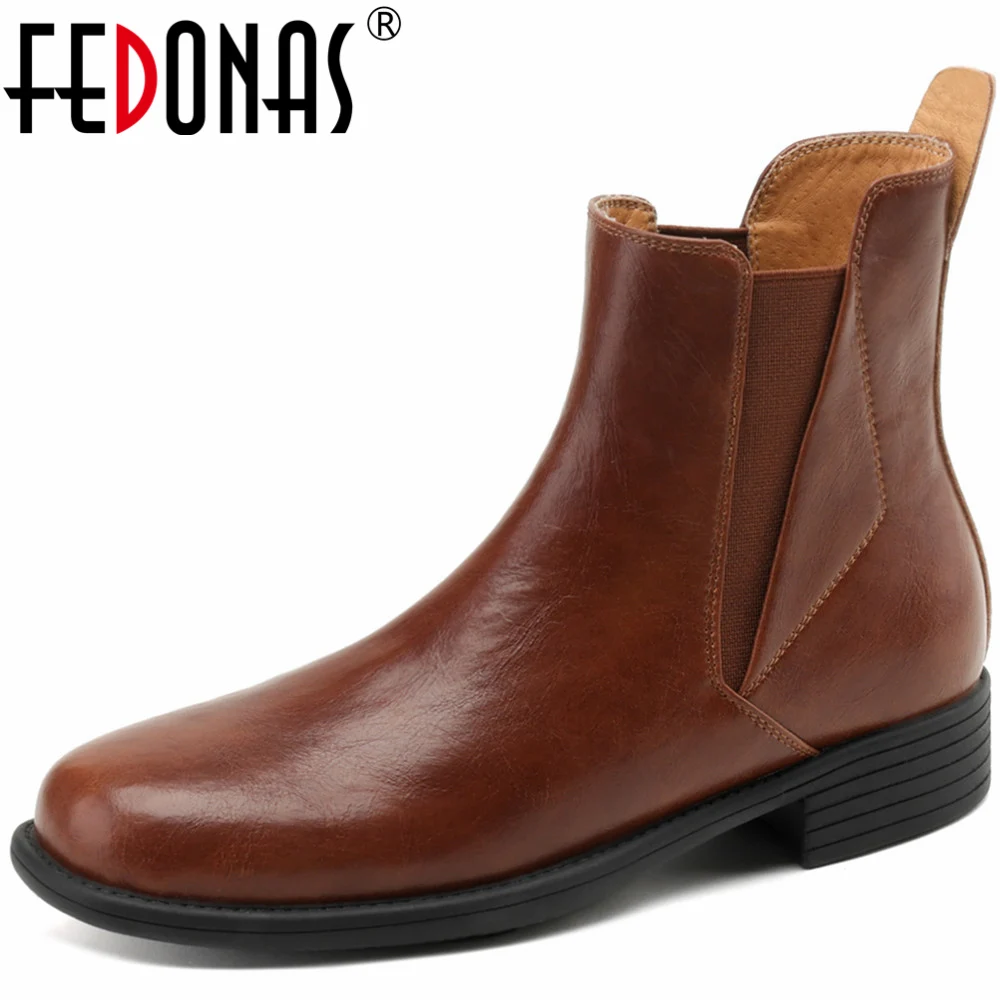 

FEDONAS Round Toe Basic Women Ankle Boots Autumn Winter Genuine Leather Concise Retro Style Office Lady Working Shoes Woman New
