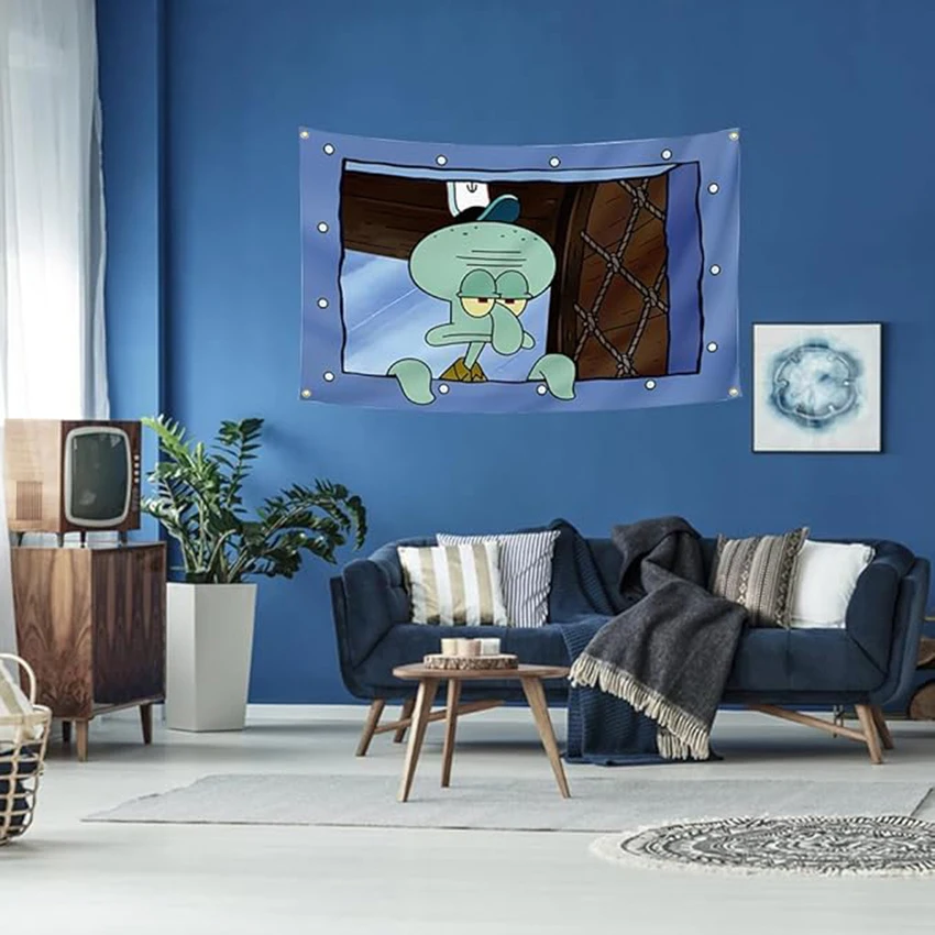 3x5FT мультяшный флаг осьминога интересный мем-баннер для спальни гостиной