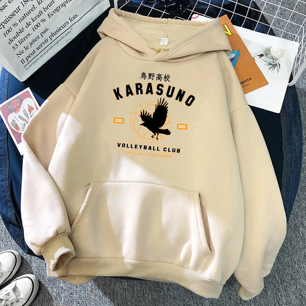

KARASUNO Hoodies Mens Fashion Loose VOLLEYBALL CLUB Hoodie Cute Crewneck Haikyuu Sweatshirt Autumn Fleece Pocket Clothes Man