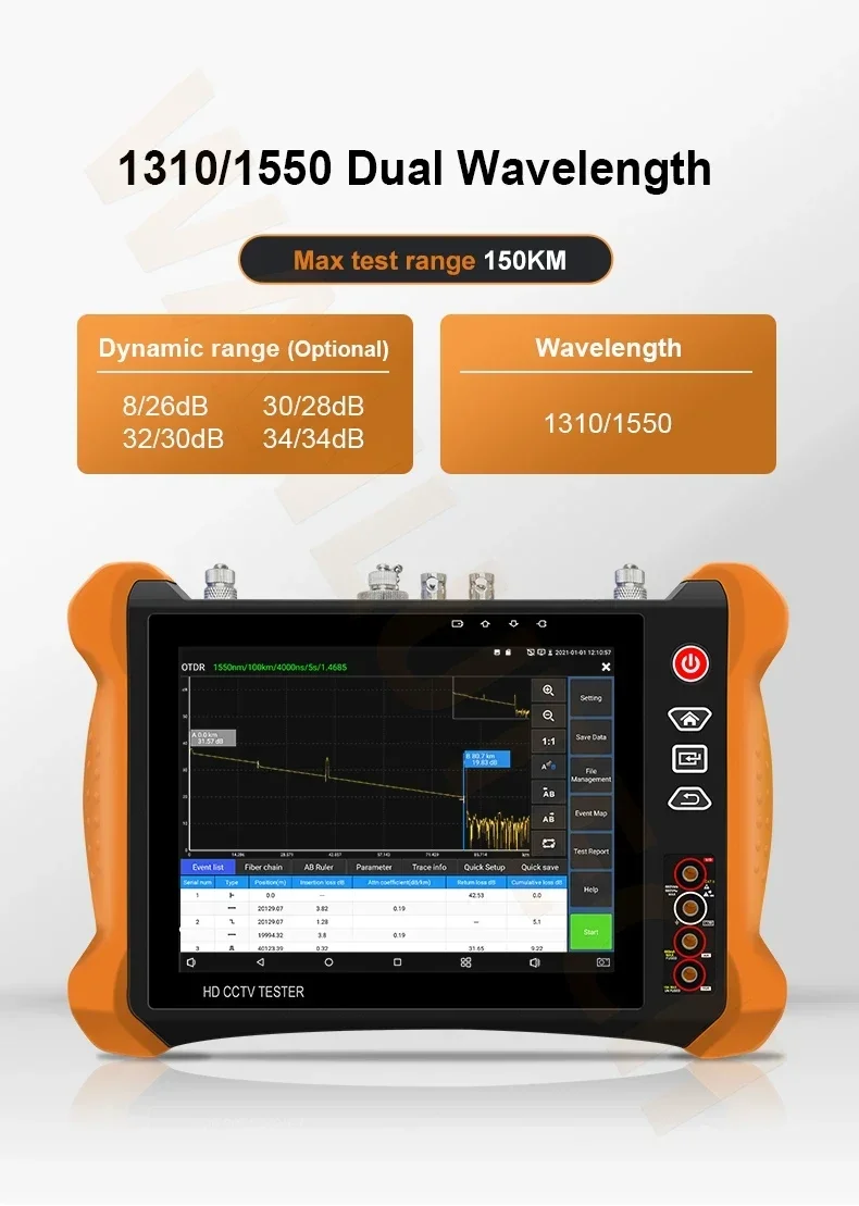Фото MT-8000 OTDR Многофункциональный тестер видеонаблюдения с двойной длиной волны 1310/1550 Тестер замкнутого телевидения Тестер кабеля Анализ SOR №5