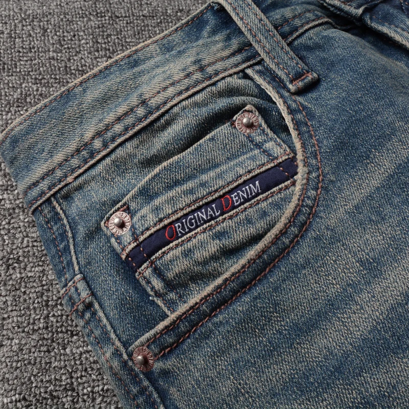 Fashion Designer Men Jeans High Quality Retro Blue Stretch Slim Fit Ripped Jeans Men Casual Trousers Vintage Denim Pants Hombre