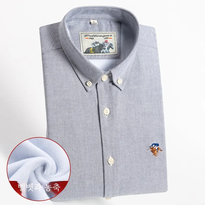 Winter Men's Oxford Cloth Fleece-lined Thermal Underwear Long sleeve Shirts Thickened Cotton Shirt Business Casual All-matchi...
