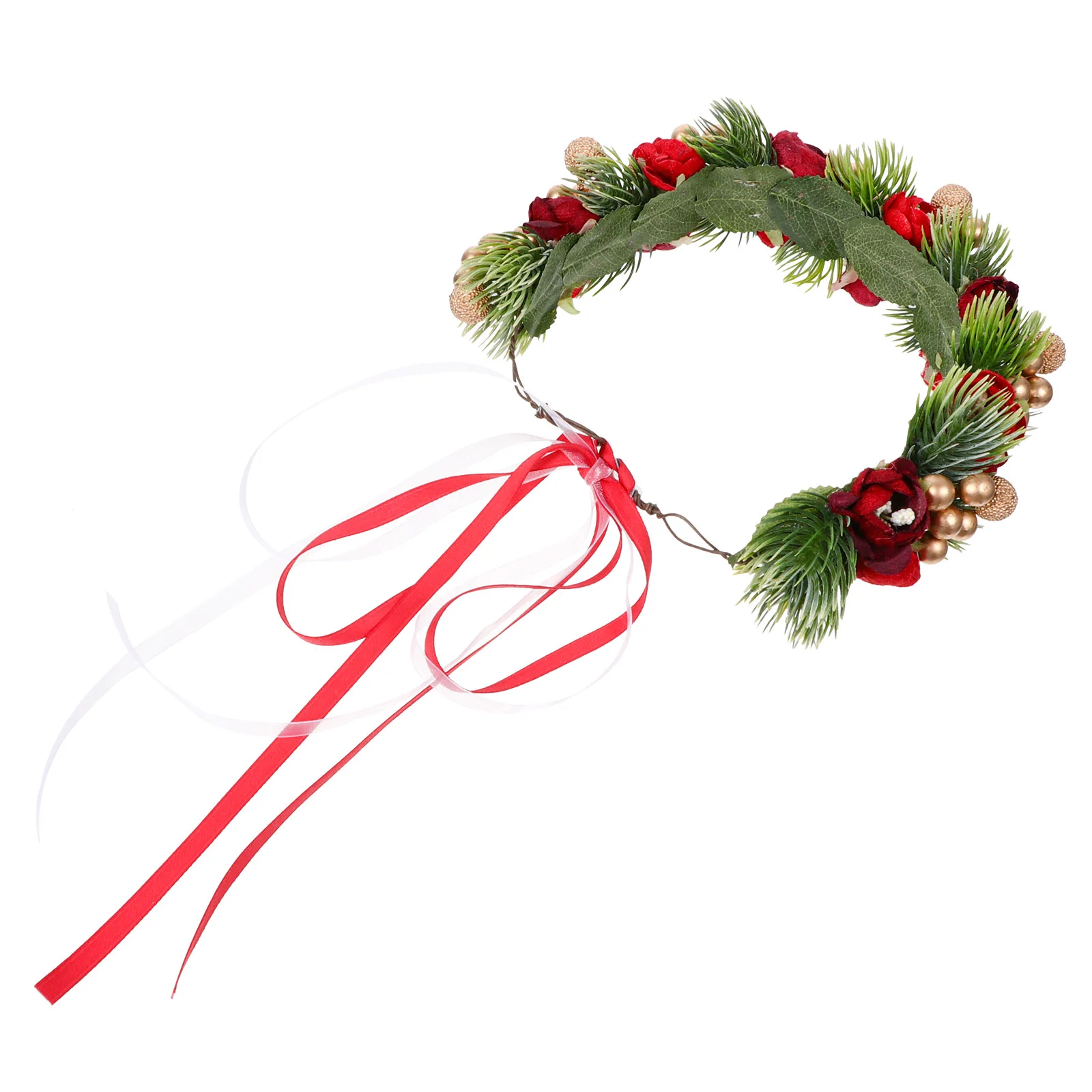 Xmas Wreath Hair Bell Flower Headband Garland Pine Cone Headdress for