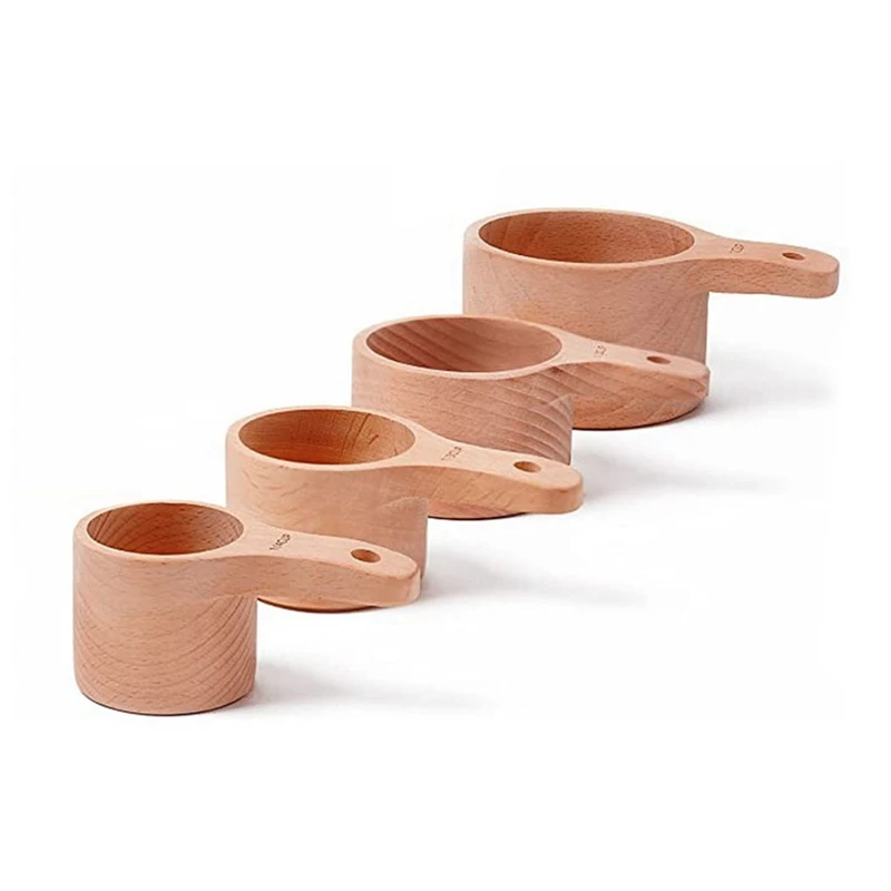 

4PCS/Set Wood Measuring Cups Handcrafted With Wood Polish Finish Fit For Baking Cooking Spice Coffee Tea Milk Powder