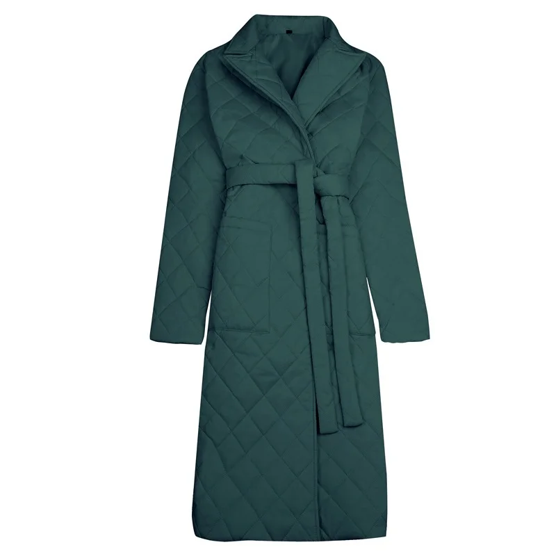 Long Down Coat Women Winter Jacket Oversized Parka Sashes Pockets Tailored Collar Casual Coat Female Long Sleeve Outerwear Warm