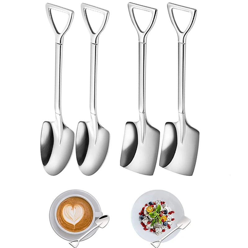 

2PCS Coffee Spoon Cutlery Set Stainless Steel Retro Iron Shovel Ice Cream Spoon Scoop Creative Spoon tea-spoon Tableware