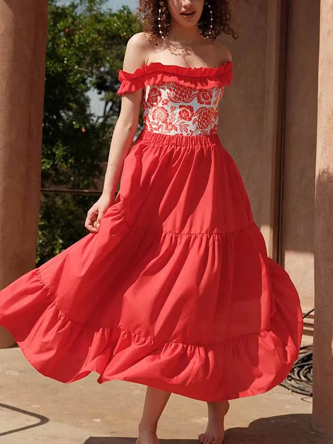 Fashion Red Bikinis Sexy One-shoulder Ruffled One Piece Swimsuit Slim Summer Beach Wear Swimming Suit