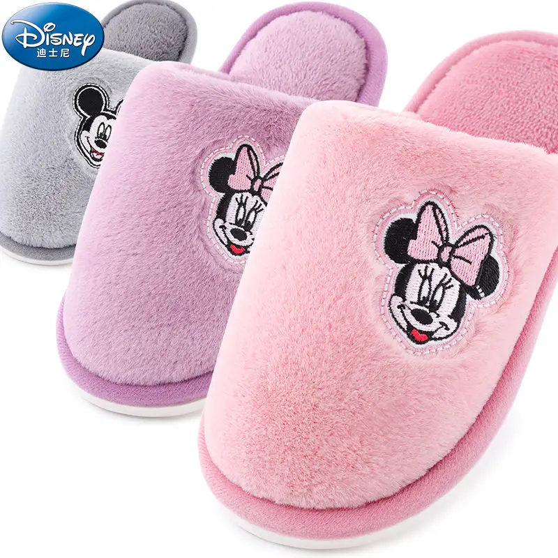 Disney Children's Cotton Slippers Winter Boys Girls Minnie Shoes Cute Indoor Home Grey Pink Shoes Kids Cartoon Warm Slippers