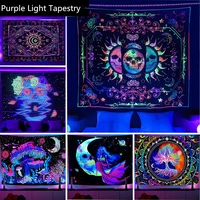 wall hanging mandala abstract tapestry purple light boho hippie trippy dorm decor witchcraft skull moon printed beach towel mat