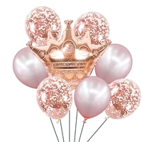 9pcs middle rose gold pink blue princess crown foil latex balloons happy birthday wedding party baby shower decorations