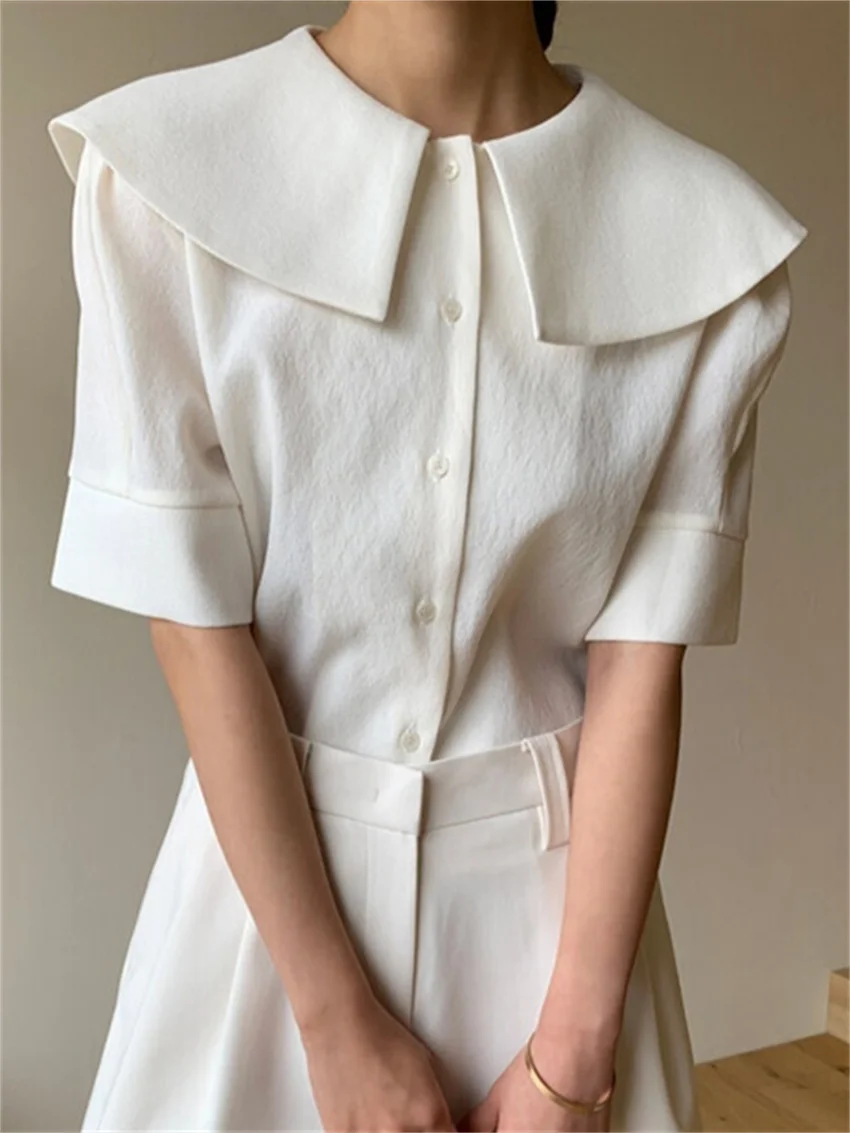 

HziriP All Match Lapel Loose Shirts Stylish Hot 2022 Short Sleeve Gentle Office Wear New Lady Work Wear Streetwear Summer Tops