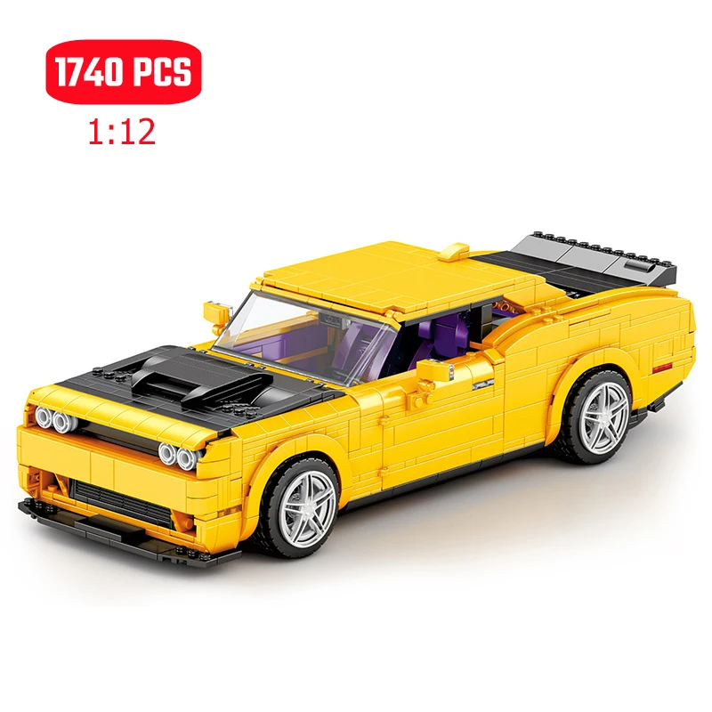 

1740PCS 1:12 Classic Yellow Racing Model Building Blocks Moc Supercar Vehicle Technical Sports Car Assembly Bricks Toys For Boys
