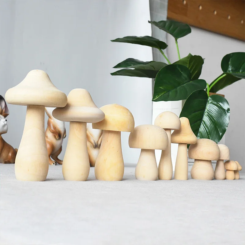 

1PC Natural Unfinished Wooden Mushroom 7 Sizes DIY Crafts Painting Peg Doll Ornament Handmade Kids Graffiti Wood Toy Miniatures