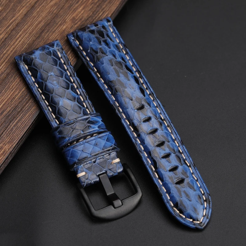 Handmade snakeskin Watchband 20MM 22MM 24MM Black White Green Blue Leather Strap Men's Snakeskin Watch Strap