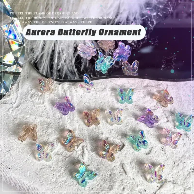

3D Aurora Butterfly Nail Art Decoration Transparent Colorful Butterflies DIY Nail Charms Design Nail Accessories Manicure Nails