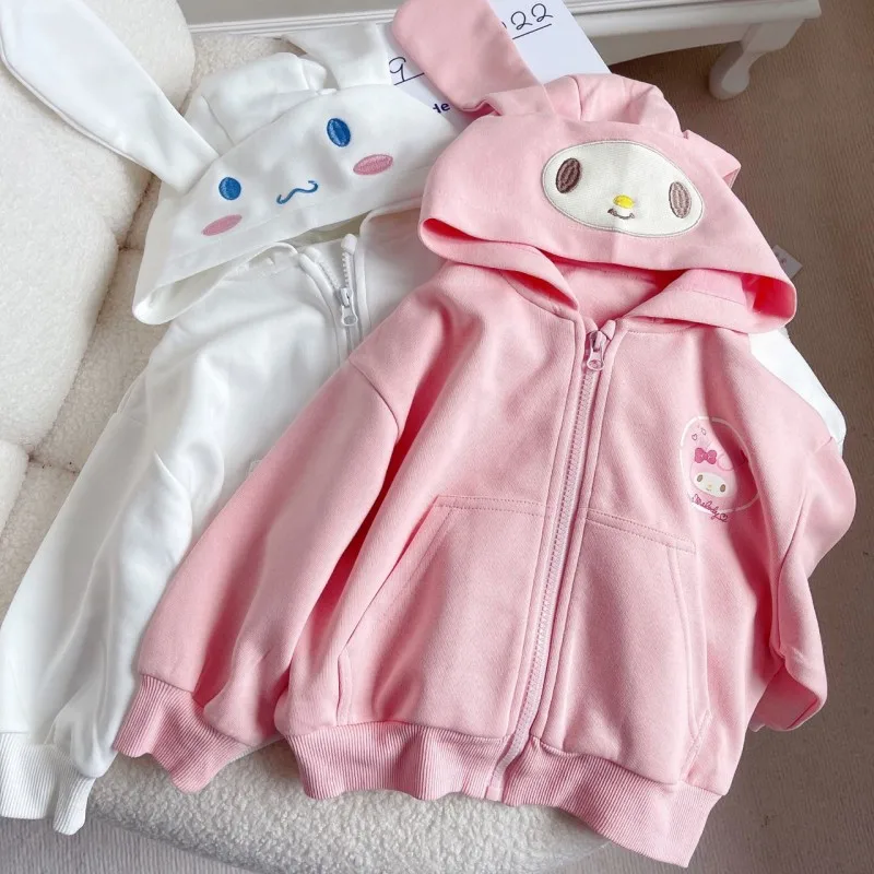 

Anime Sanrio Hooded Sweatshirt My Melody Kuromi Cinnamoroll Plush Children Cute Sweater Kawaii Zipper Long Sleeve Warm Coat Top