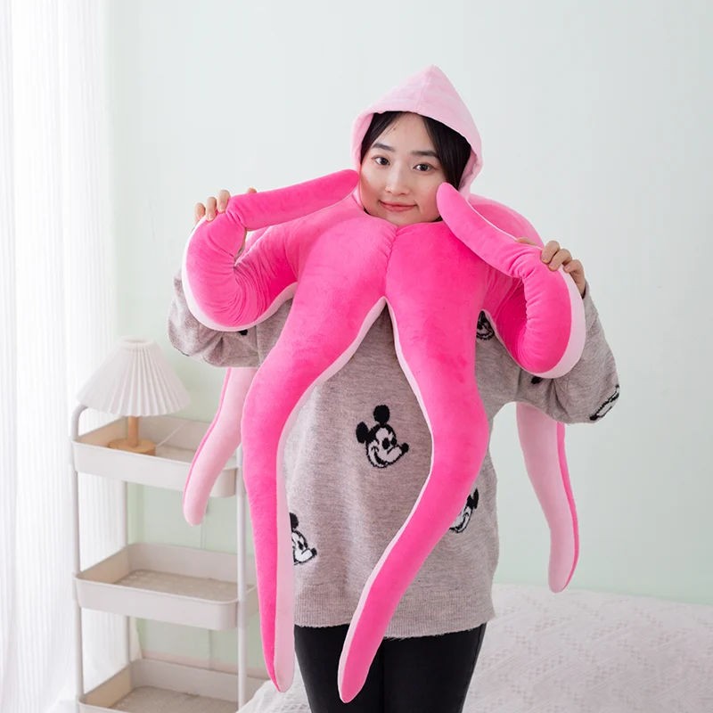 

Giant 120cm Plush Funny Pink Octopus Hat&Cloak Toys Clothes Fluffy Cuttlefish Mantle Cosplay Props Surprised Present For Kids