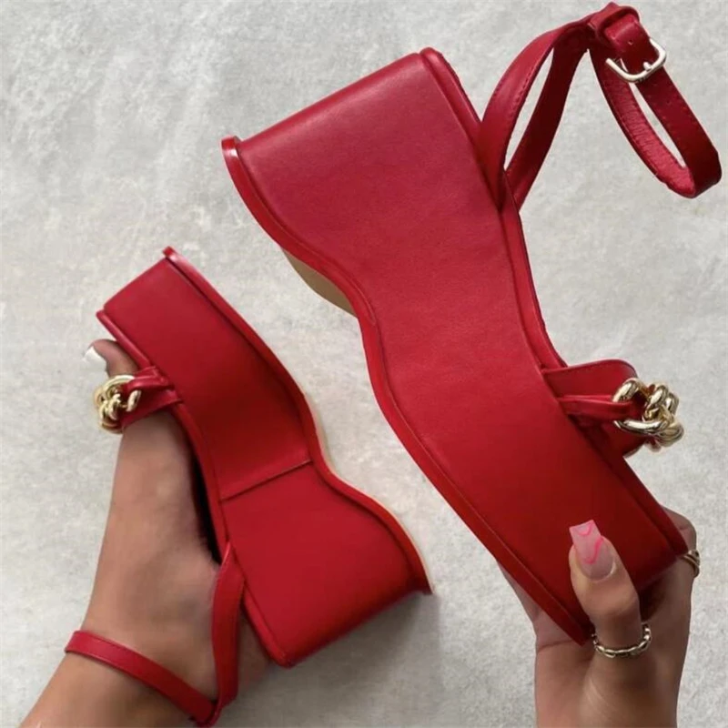 

Women Sandals 2022 New Chain Peep Toe Women Shoes Wedge Platform Buckle High Heels Ladies Fashion Dress Party Pumps Female Shoe