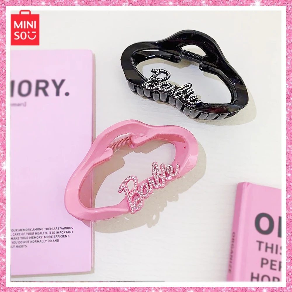 Miniso Барби Y2K Kawaii розовые буквы нерегулярные облака захват черные волосы орнамент