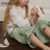 criscky 2022 summer kids pants solid color high waist casual pants kids casual loose thin ninth pants