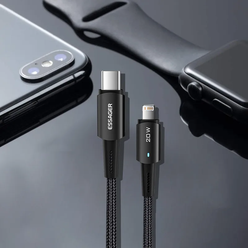 

Кабель зарядный Essager PD20W USB Type-C в оплетке, 5 А
