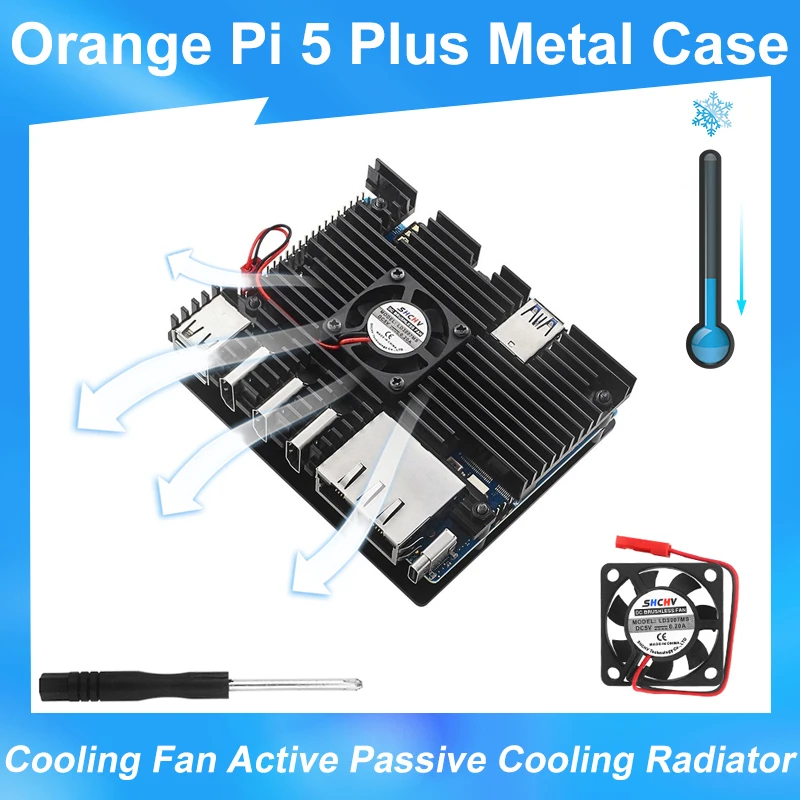 

Оранжевый Pi 5 Plus металлический чехол для телефона из алюминиевого сплава вентилятор Активный Пассивный Охлаждающий радиатор черный металлический корпус для Orange Pi 5