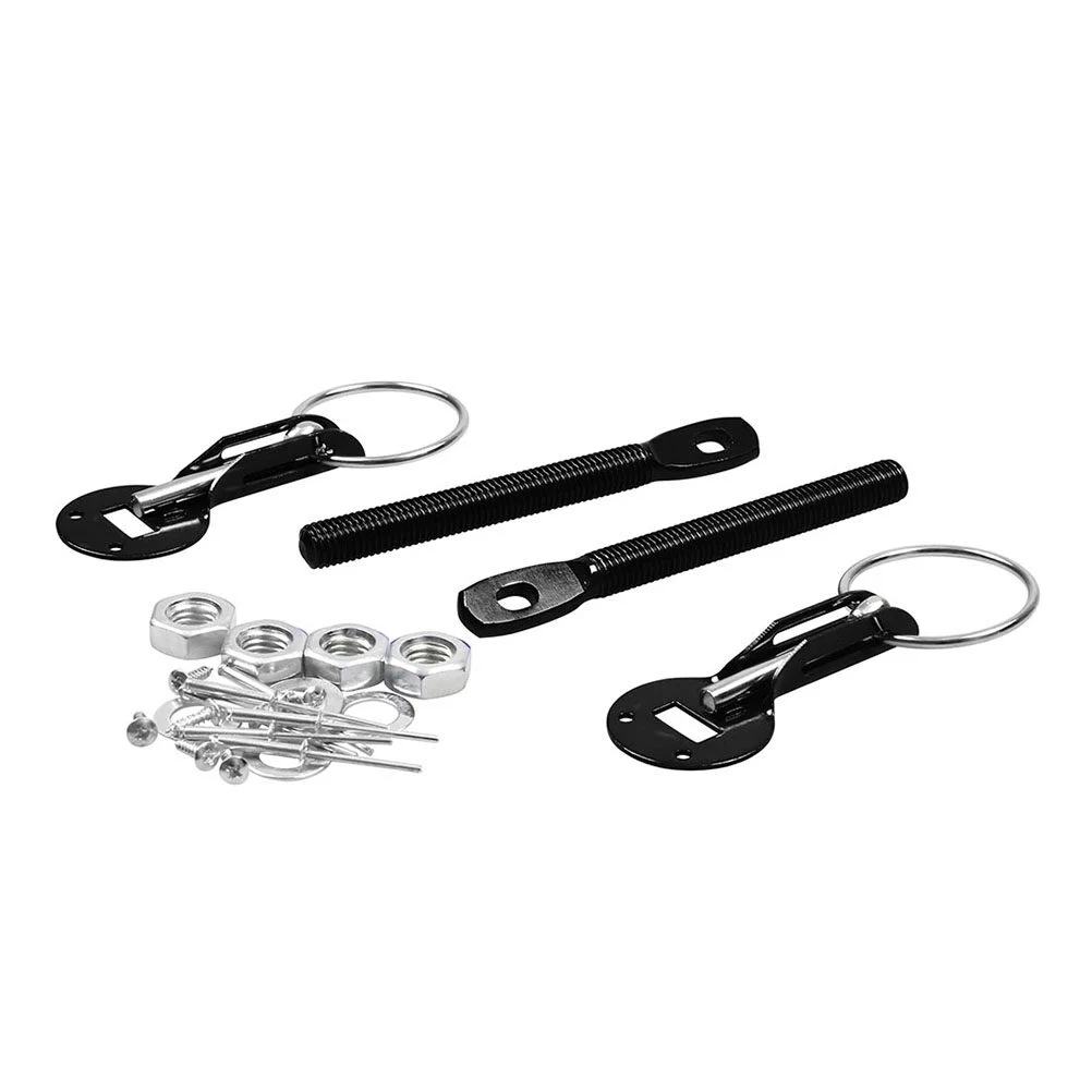 

Racing Car Aluminum Alloy Engine Hood Lock Bonnet Kit Black Universal Pulling Type