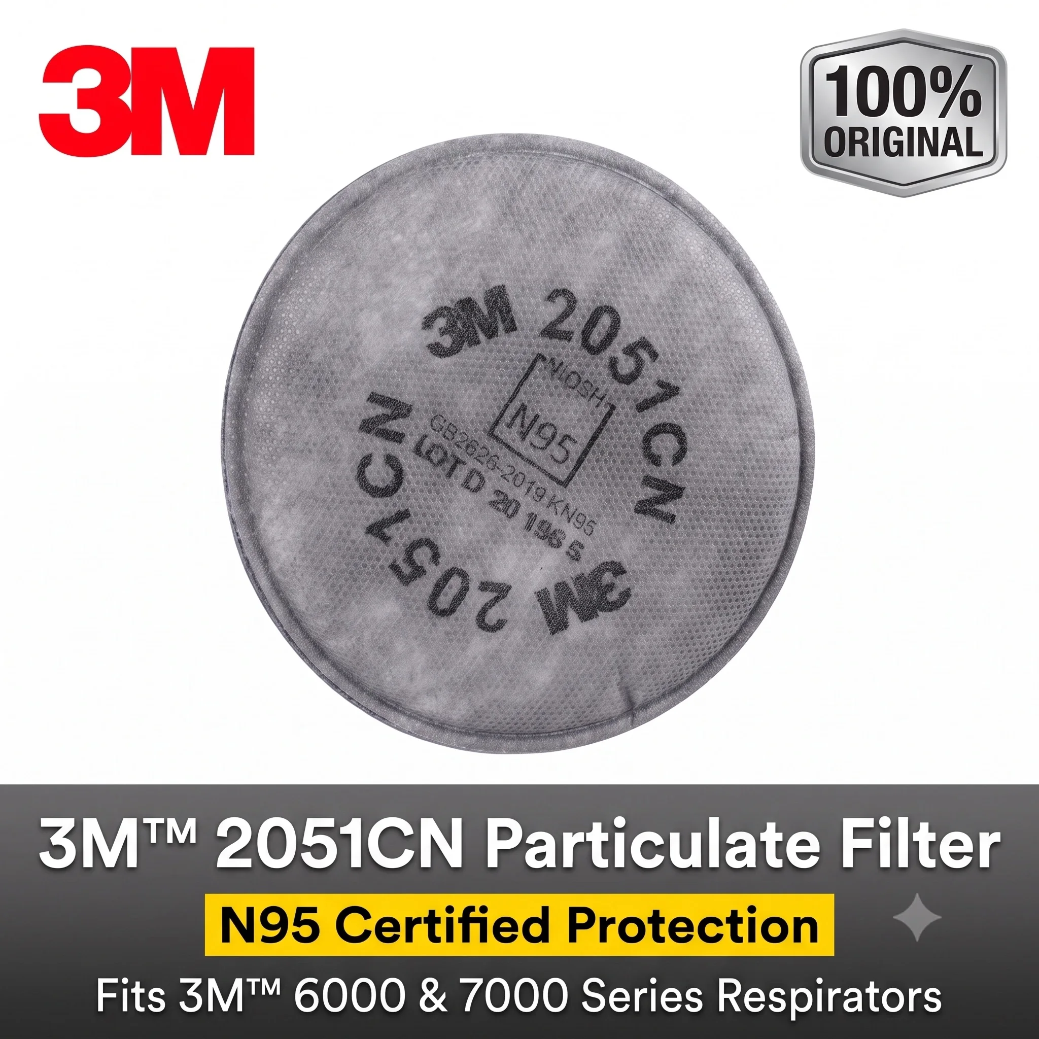 Фото Сменный фильтр 3M 2051CN N95 из хлопка для защиты от пыли при сварке, совместимый с масками-респираторами 3M 6200, 7502, 6800 №1