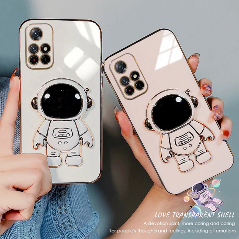 

Astronaut Folding Stand Case For Xiaomi Redmi Note 11 11T 10 10S 9 Pro Max 10C 9A 10A 9C Poco F4 X3 F3 M3 Plating Holder Cover