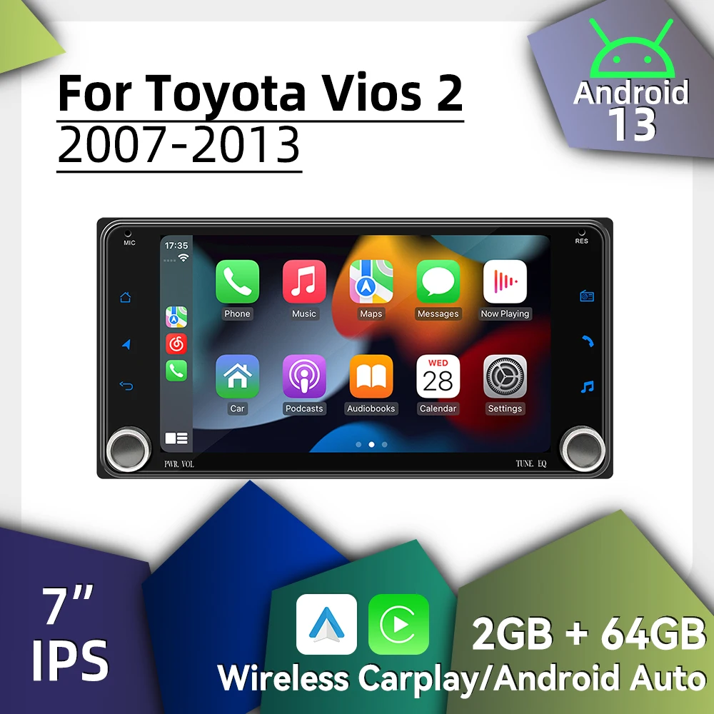Беспроводное автомобильное мультимедийное радио Carplay Android для Toyota Vios 2 2007-2013