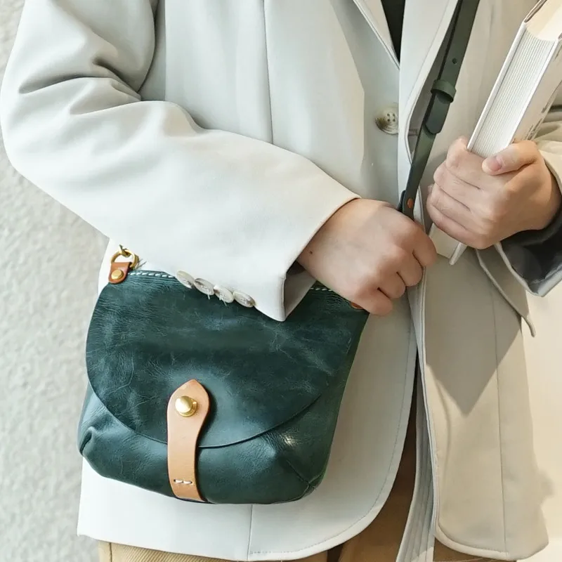Vintage Fashion Luxury Designer Natural genuine Leather Ladies Small Saddle Bag Daily Outdoor Work Party Shoulder Messenger Bag