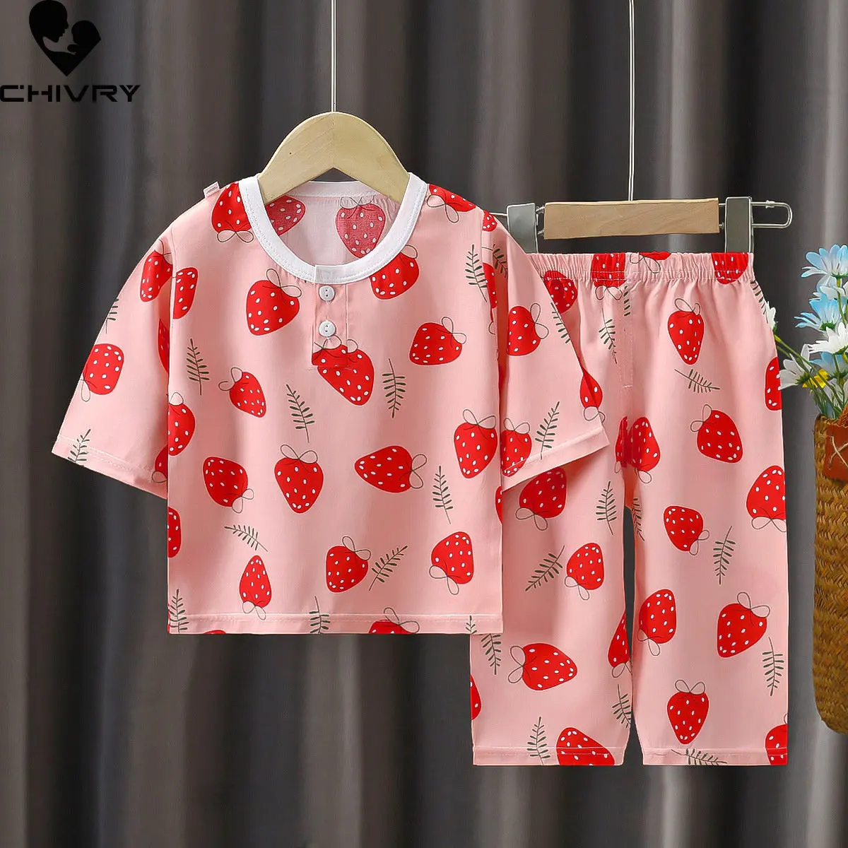 

Kids Boys Girls Pajamas 2023 Summer Thin Cute Cartoon Three-quarter Sleeve O-Neck Pyjamas Homewear Baby Sleeping Clothing Set