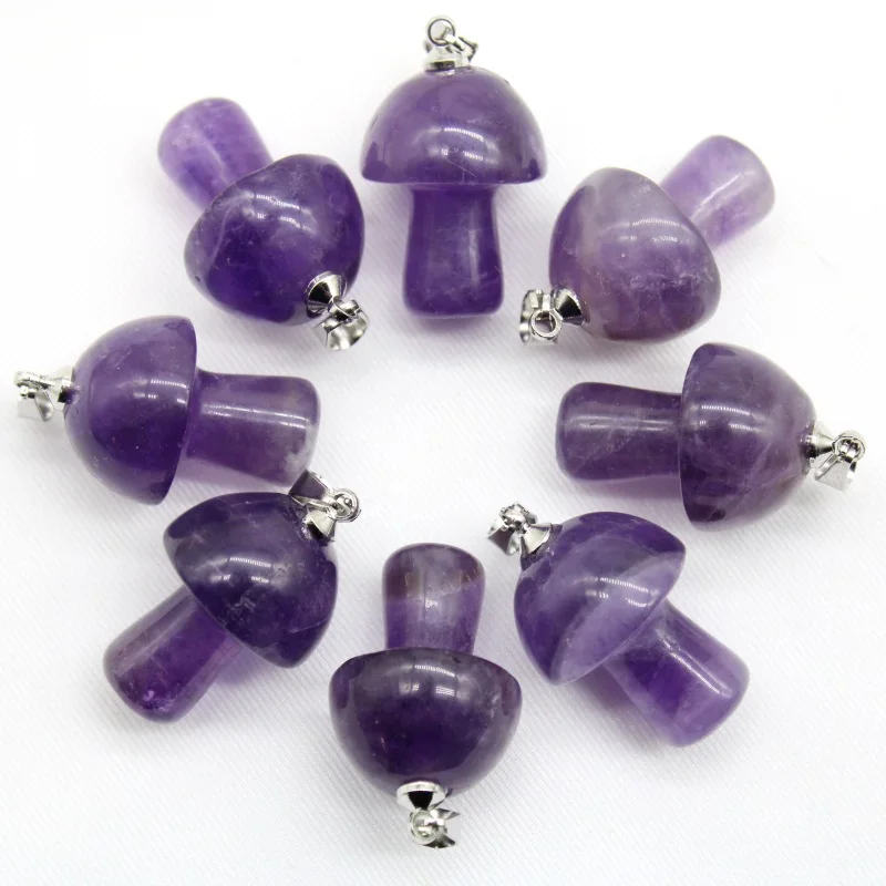 Wholesale 15pcs Mix Natural Stone Quartz Amethyst Red Agates Aventurine Mushroom Pendant for DIY Making Jewelry Accessories |