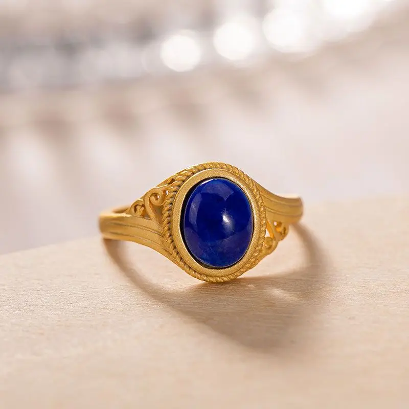 

Lapis Lazuli Ring Retro Natural Retro Temperament Classic Personality Chic National Style Empty Adjustable Ring