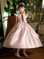 rose gold satin long dress for kid girls birthday party wedding guest princess dress shiny luxury piano recital dress 2022