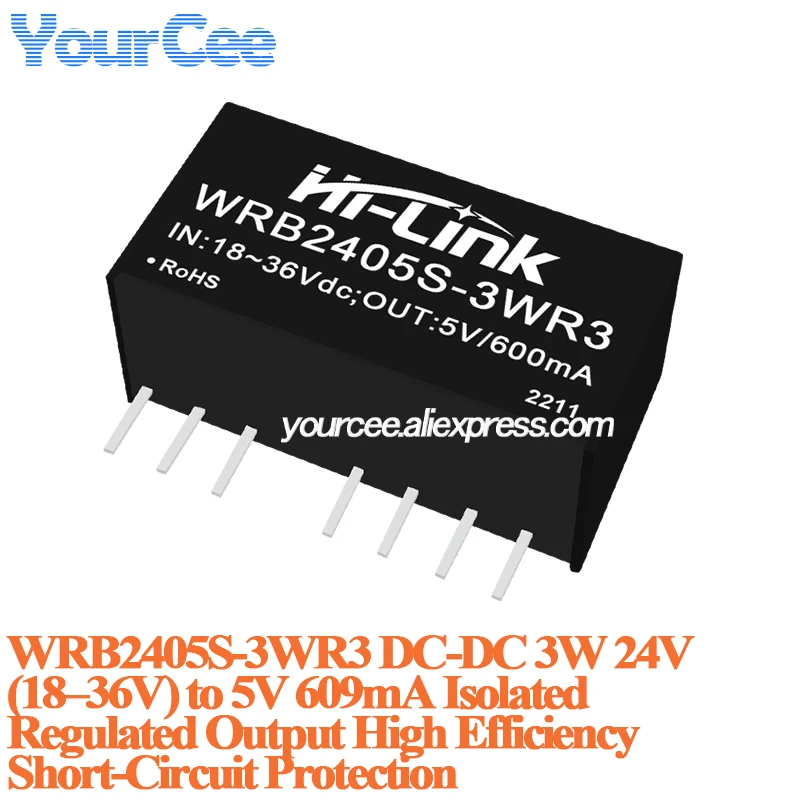 DC-DC преобразователь напряжения 3W, широкодиапазонный (5V, 12V, 24V, 48V) в 3.3V, 5V, 9V, 12V, 24V, изолированный, регулируемый WRB0505S WRB2409S WRB4824S-3WR3 (art.: 3920da2b4fcf9) - 3920da2b4fcf9