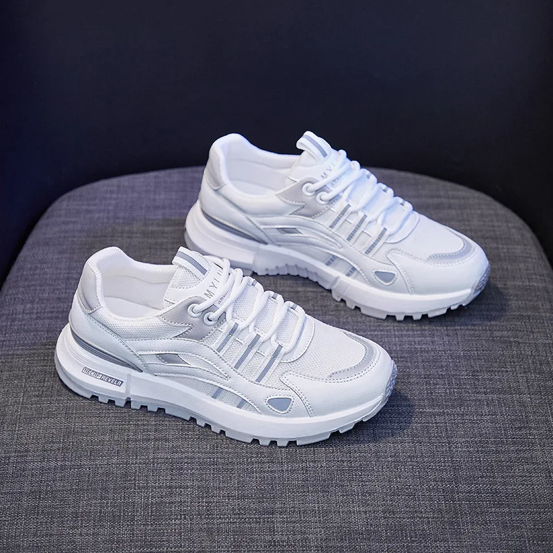 

Кроссовки женские на платформе, Вулканизированная подошва, массивные, на шнуровке, Повседневная модная обувь для папы, белые