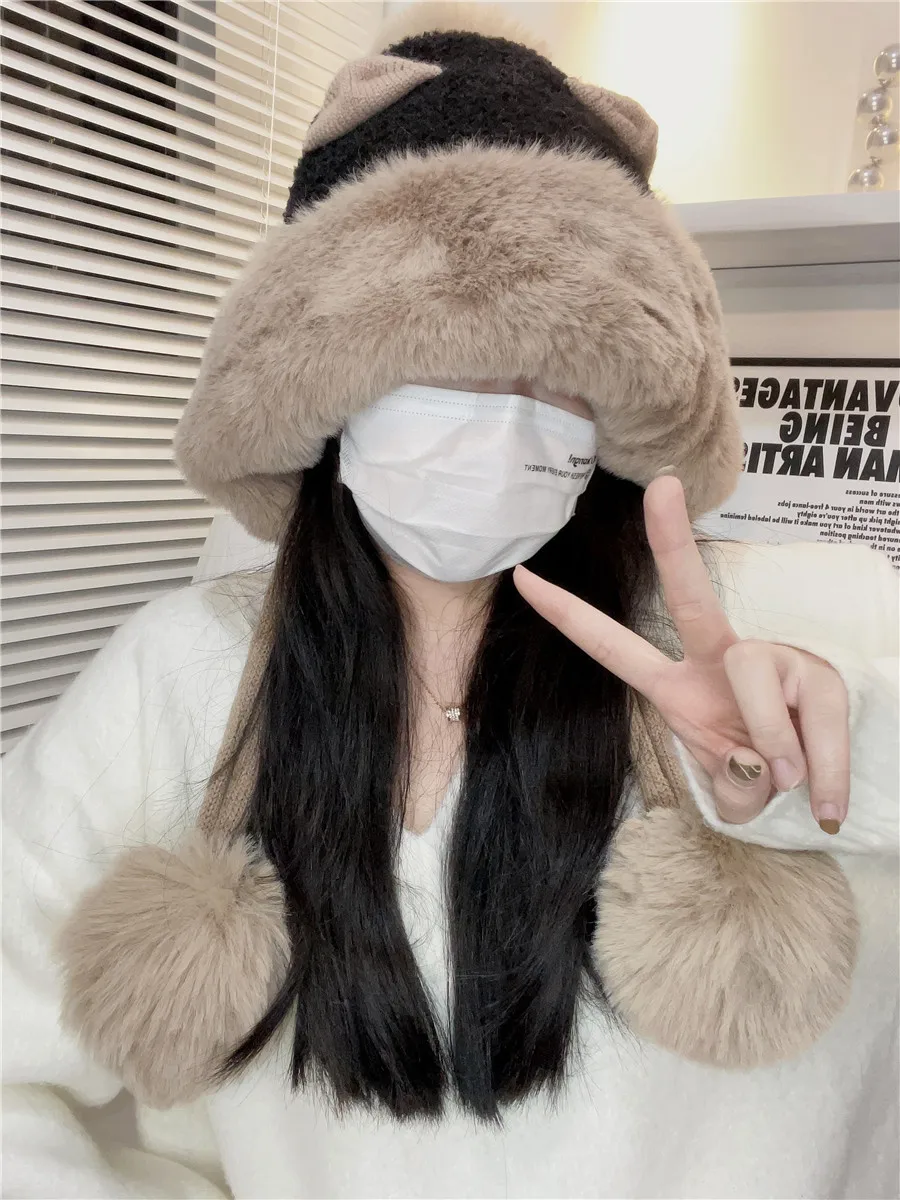 Зимняя универсальная плюшевая шапка Lei Feng с милыми ушками женская корейская на