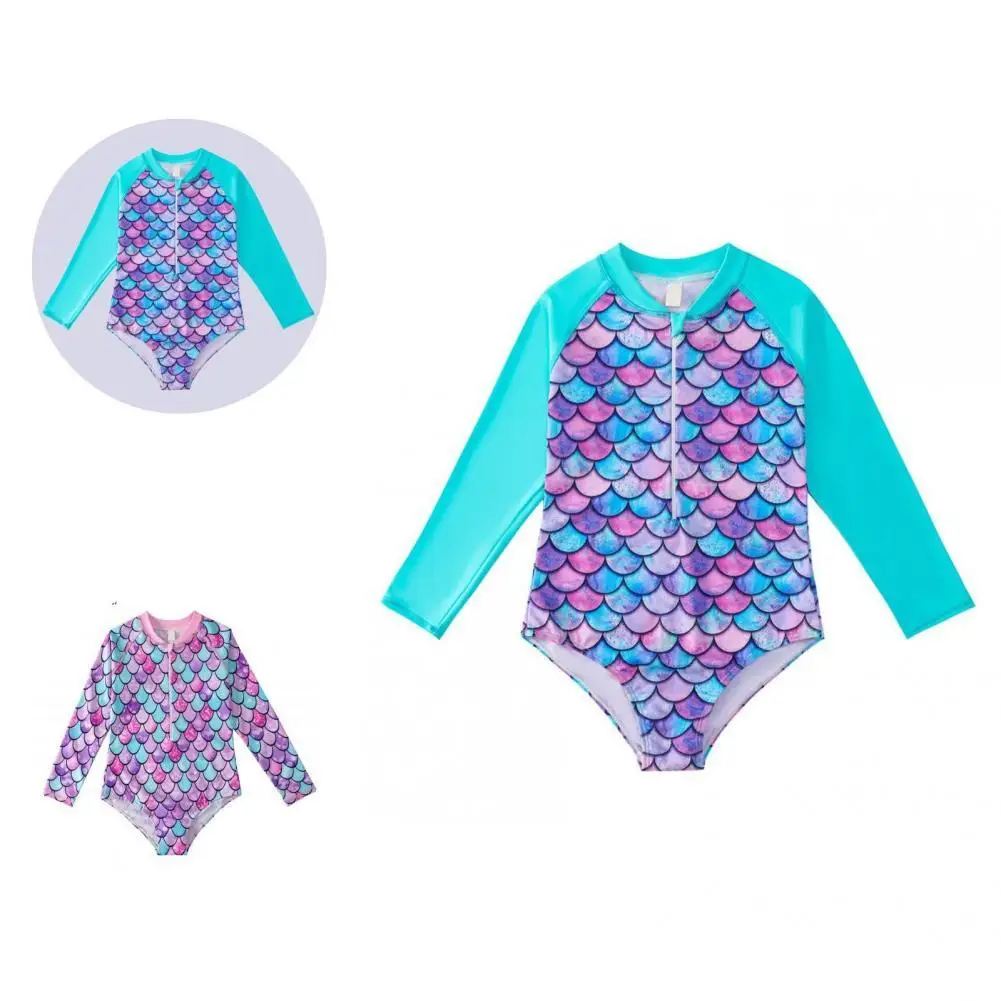 

Non-shrink Creative High Elasticity Mermaid Print Rash Guard Super Soft Swimsuit Tear Resistant for Kids