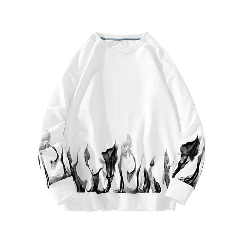 

LUCLESAM Men's Flame Print Sweater O-neck Pullover Tops 2022 New Autumn Handsome Man Clothing Casual Bottoming Loose Sweatshirt