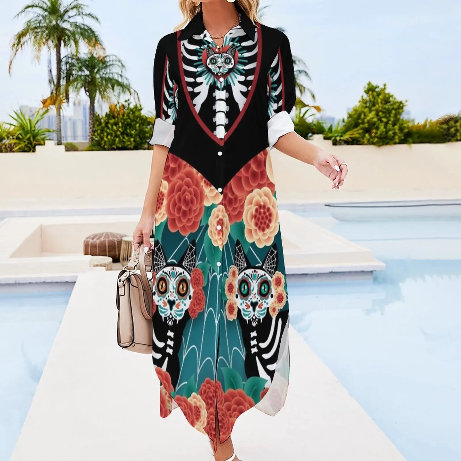 

Женское платье-рубашка с длинным рукавом и пуговицами