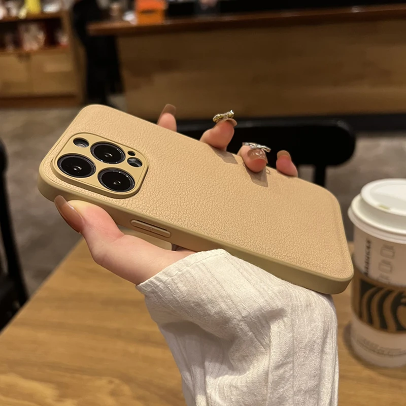 

Korea Leather Texture Shockproof Case For iPhone 14 13 12 11 Pro Max XR X XS 7 8 Plus Soft Full Camera Protection Plain Cover