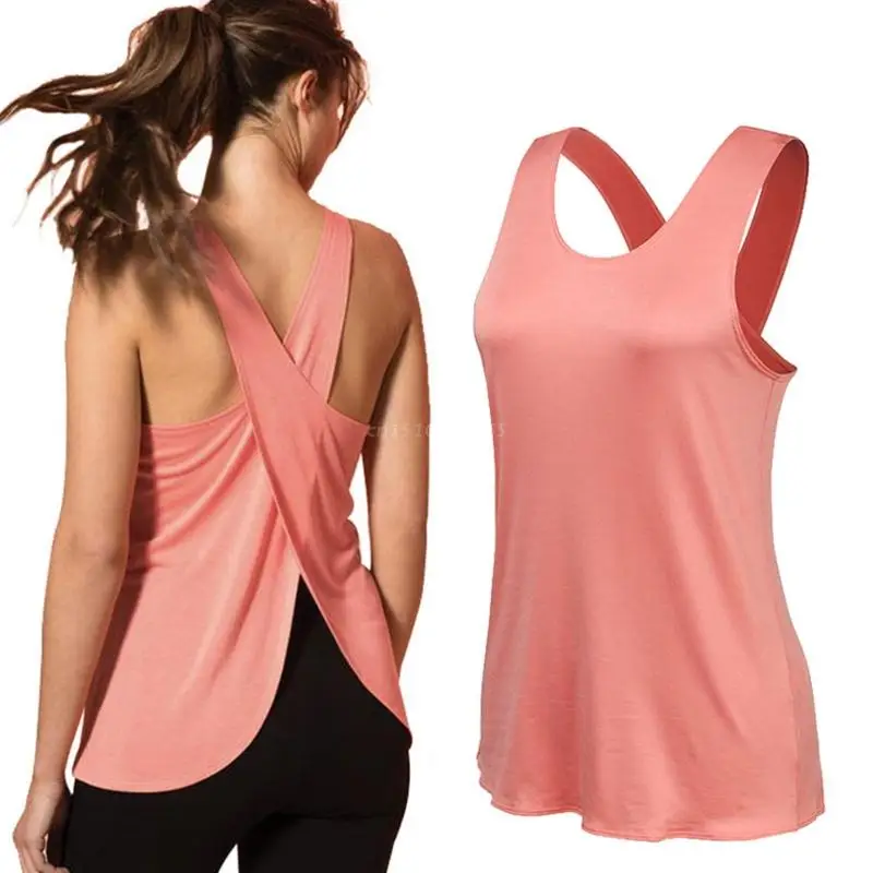 

Женские Тренировочные топы с перекрестной спинкой для женщин и девушек, топы с открытой спиной, майки для бега, Майки для мышц, Майки для йог...