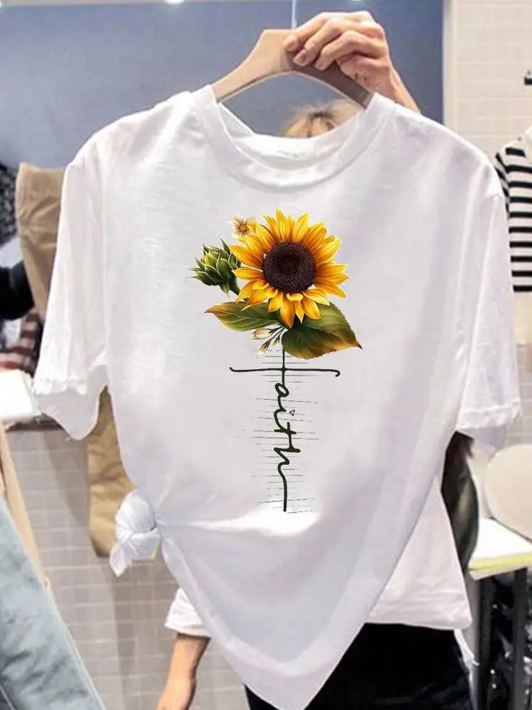 

T-shirts Short Sleeve 90s Faith Letter Flower Women Print Fashion Casual Summer T Clothing Clothes Ladies Female Graphic Tee