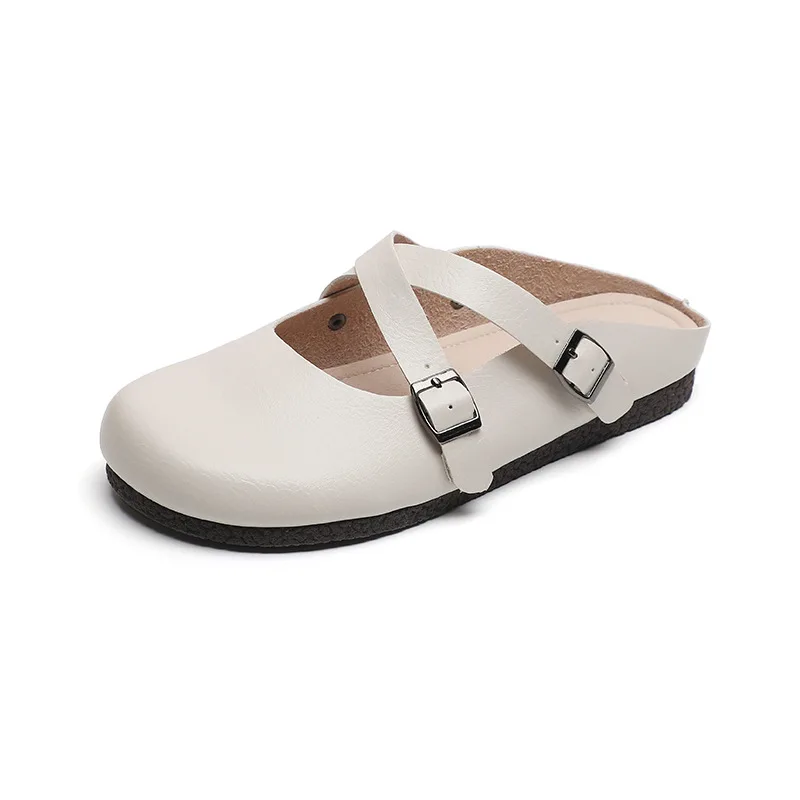 Retro Casual Soft Bottom Women's Muller Shoes Literary Round Head Flat Shoes Japanese Cute Girls Large Size Baotou Half Slippers