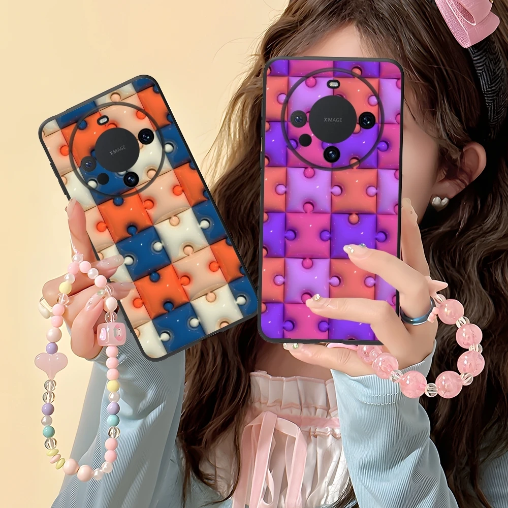 Puzzle Fashion Pretty Mobile Cell Phone Case for Huawei Mate 60 50 40 30 20 10 Pro Plus Lite E 5G Black Soft Cover Shell